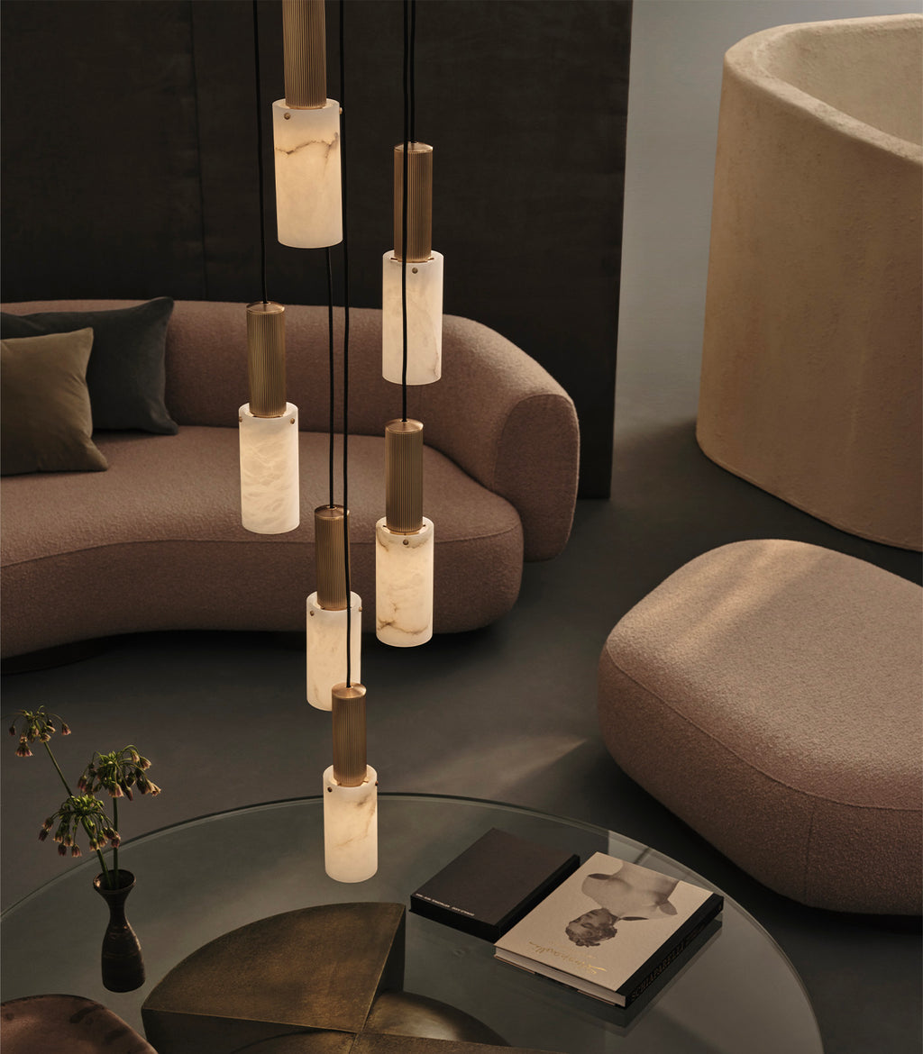 Flume Large Alabaster 6lt Pendant Light
