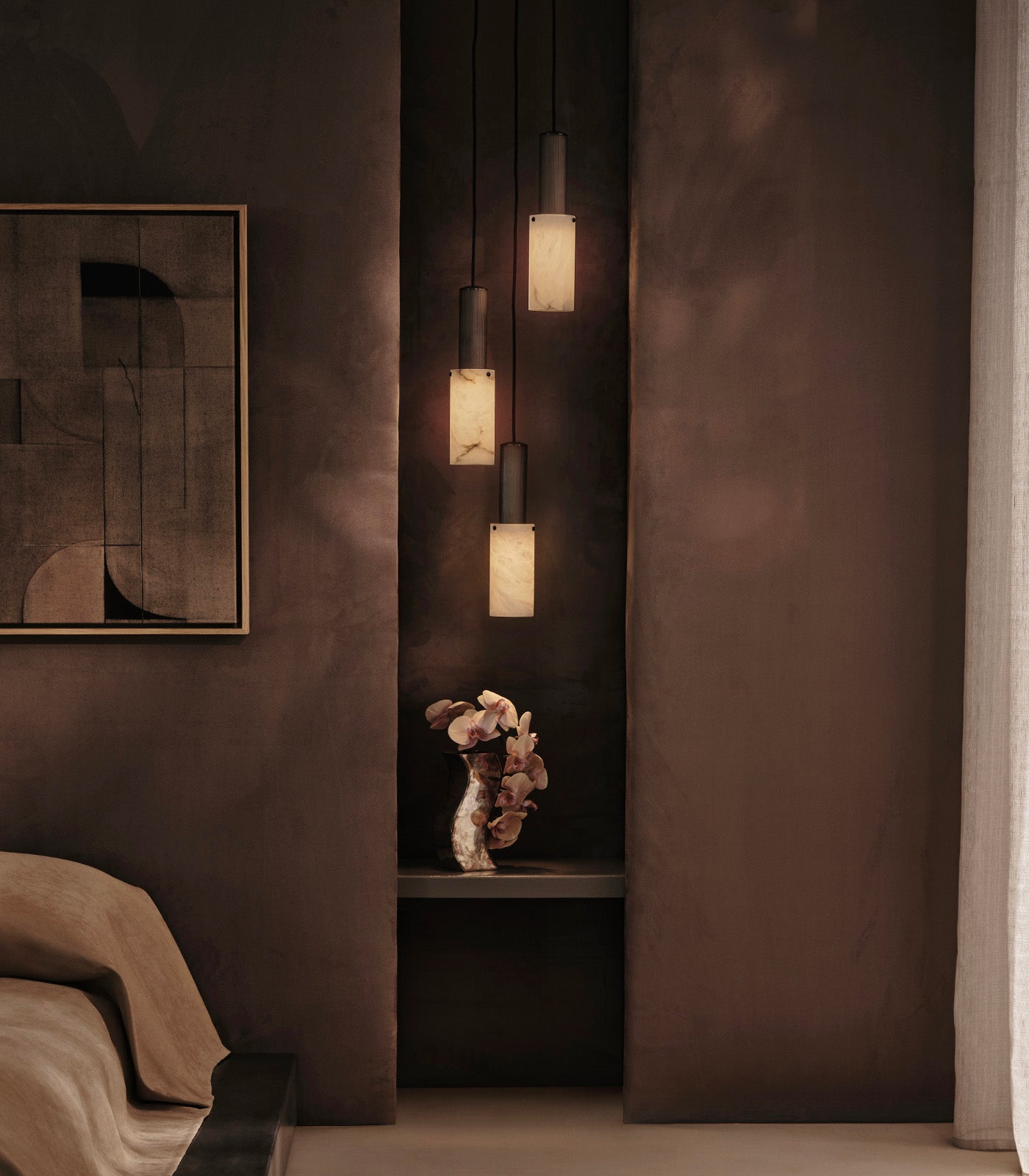 Flume Large Alabaster 3lt Pendant Light